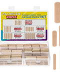 Fluted Wood Dowel Pins Set 250 Pcs In Five Sizes One Quarter Inch By One And Three Sixteenths Inches One Quarter Inch By One And A Half Inches Five