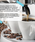 Precision Shower Screen Kit For 58Mm Breville Sage Oracle Espresso Machines, featuring coffee brewing in a cup.