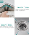 Undermount 18 Inch Bar And Prep Sink With Single Bowl, 18 Gauge T304 Stainless Steel, showing easy clean corner and drainage