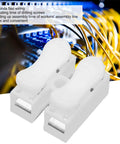 Fast Wiring Quick Connector Cable Clamp Terminal Block With Flame Retardant Plastic Spring Type For Rapid 2 Second Installations Rated 250V 10A Durable For Motors Power Supplies And Home Appliances, front view with wiring in background
