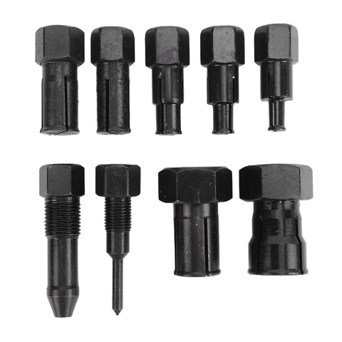 Thinking Process: 20-piece motorcycle wheel hub bearing removal tool collets, black heat-treated steel, assorted sizes