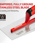 Red Stainless Steel Finishing Trowel 12x4 Top Notch Pro Grade Drywall Masonry Trowel With Soft Grip Handle Lightweight Magnesium Shank