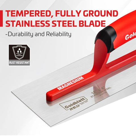 Red Stainless Steel Finishing Trowel 12x4 Top Notch Pro Grade Drywall Masonry Trowel With Soft Grip Handle Lightweight Magnesium Shank