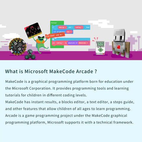 Retro Coding Arcade Handheld Console For MakeCode And Python, DIY Game Machine For STEM Education Learn Block Coding And Python With A Big Screen, Easy Game Creation For Teens And Makers, Super Fun Legit Learning, product page graphic