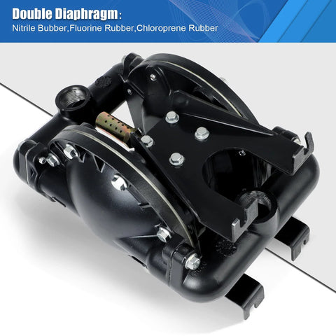 Air-operated double-diaphragm pump, black, 1/2 in inlet, polypropylene and nitrile rubber diaphragms