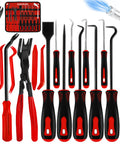 Seventeen Pcs Hook And Pick Tool Set With Scraper For Auto Clip Removal Pliers And Fastener Remover Kit in red