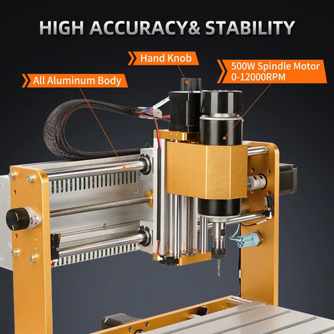 LUNYEE 3018 PRO MAX CNC router with all-metal orange frame and 500W spindle motor.
