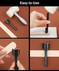 Half Round Leather Punch Set 11 Pcs Black Carbon Steel Leather Craft Tools For Wallets Belts Bags Straps With Sharp Edges And Rust Resistant Finish For Pro Leather Makers shown in use.