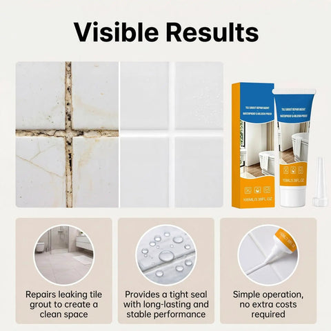 Before and after image showing clean grout lines with Hardcore Grout Repair Sealant For Shower And Bathtub Fast Drying Tile Caulk.