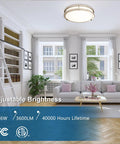 13 Inch LED Flush Mount Ceiling Light Fixture Dimmable Brushed Nickel Easy Install Flicker Free Low Profile Design Super Bright 36W 3600LM 5 CCT 3000K To 6000K 2 Pack installed in modern living room ceiling