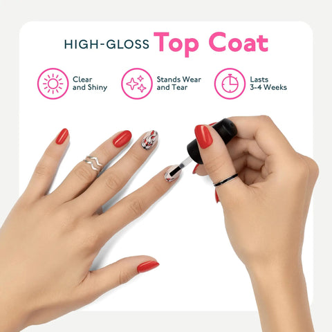 Applying no wipe top coat from Gel Nail Polish Kit With UV Light For At Home Manicure, 23 Pcs Set Includes 12 Colors