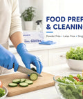 Badass Heavy Duty Nitrile Gloves Box Of Two Hundred Powder Free Latex Free Textured Grip Nine Point Five Inches Long Built Like A Tank For Kitchen Scrubbing Auto Detailing Home Repair And Everyday Household Products, cutting cucumber.