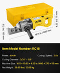 VEVOR 900W Electric Rebar Cutter Portable Hydraulic Cutting Machine 110V with yellow toolbox, dimensions 18.11 x 4.53 in.
