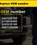 Mechanic near car engine with OEM numbers 243752E100 221002E000 243552E100 5D0152EU00 visible in overlay.