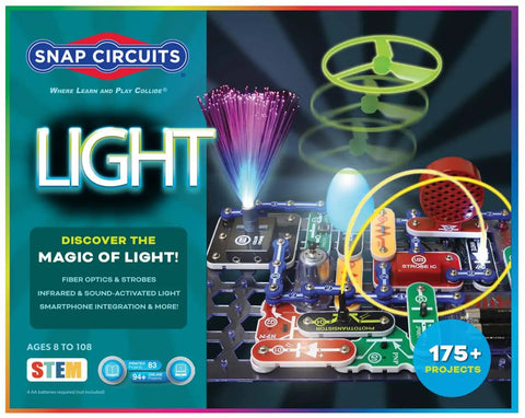 Light Up Learning With This Electronics Exploration Kit Featuring 175 Plus STEM Projects Full Color Project Manual 55 Plus Parts Hands On Educational Toy For Kids 8 And Up Kid Friendly box showcasing circuit board and parts