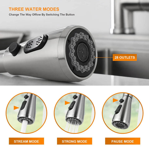 Close-up of sprayer modes on Touch Activated Kitchen Faucet With Pull Down Sprayer Hands Free Sensor Sink Tap