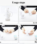 Image showing usage steps for Two Part Epoxy Putty 120g Quick Leak Repair Stick For Bonding Plastic Ceramic Metal Stone Wood Glass Acrylic And More White Heat Resistant Water Resistant Wont Shrink Or Crack Pro Grade Repair, including cleaning, cutting, mixing, and bonding process.