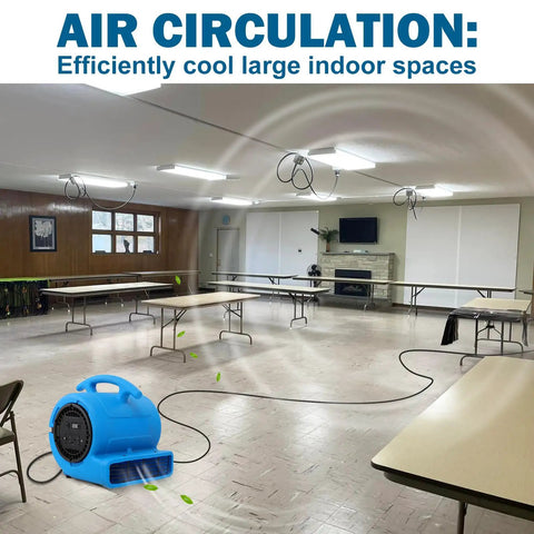 Two Speed 1/4 HP 1000 CFM Air Mover For Carpet Drying And Floor Cooling in large room setup