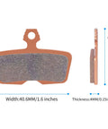 Four Piston Sintered Metal Mountain Bike Brake Pads Built Beefy For Code R RSC Guide G2 RE And DB8 DB6 DB4 Series, dimensions shown