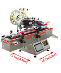 Heavy Duty Fully Automatic Desktop Conveyor Roller Horizontal Labeling Machine For Round Bottles Cans And Wine showing detailed dimensions.