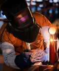 Welder using helmet with 2 Pack Heat Resistant Leather Welding Neck Guards Wrap Around Bib Covers For Most Helmets