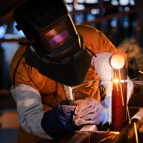 Welder using helmet with 2 Pack Heat Resistant Leather Welding Neck Guards Wrap Around Bib Covers For Most Helmets
