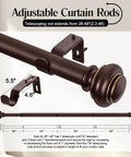 Bronze Heavy Duty Curtain Rods Set 28 to 48 Inches With Classic Finials, Adjustable and Durable Window Rods for Bedroom, Living Room, Patio and Kitchen, Includes 3 Fixed Rails, 1 Adjustable Rail, 2 Finials, Brackets and Screws.