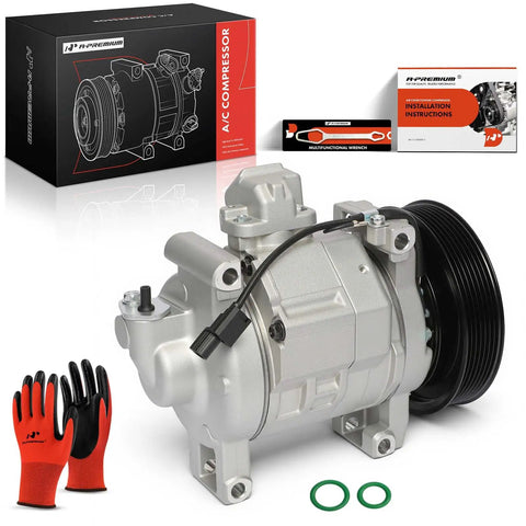 Rock Solid AC Compressor With Clutch Upgrade For Honda Accord Crosstour 2008 Through 2015 10SR15C showing silver compressor with 7 groove pulley.