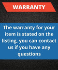 Warranty information for product with contact details for questions on dark background.