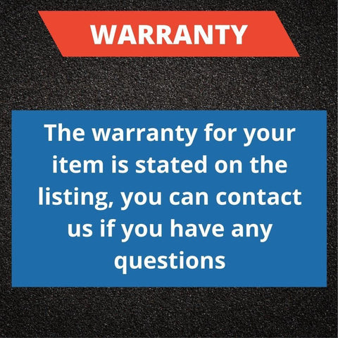 Warranty information for product with contact details for questions on dark background.