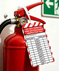 Fire extinguisher with attached 25 Pack Fire Extinguisher Tags With Adjustable Wire Ties For Monthly Inspections 2026 2033