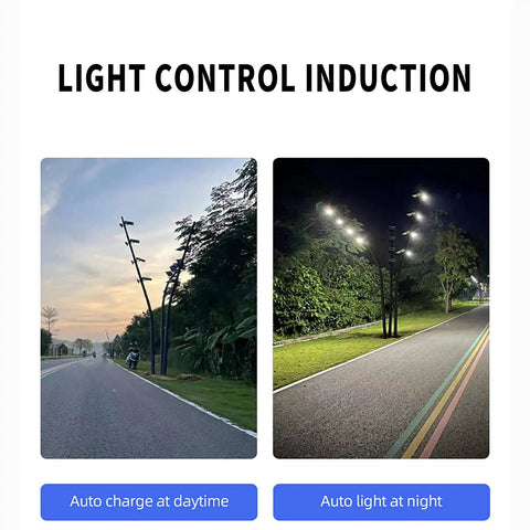JUDYSSY Solar Flood Lights Outdoor Led 178Pcs 160Lm/W,Solar Security Lights Di illuminating a road at night.