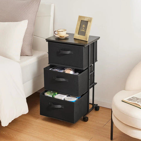 Three Drawer Fabric Dresser Tower With Sturdy Metal Frame For Bedroom And Closet Storage Black Vertical Organizer Unit