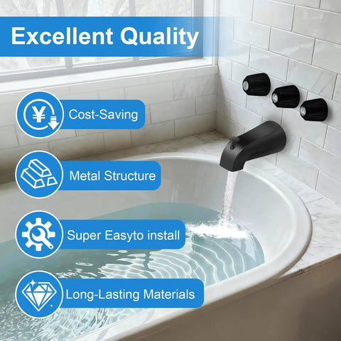 Matte Black Tub And Shower Trim Kit With Knob And Bath Spout For 1/2 Inch Copper Connection installed in a modern bathroom.