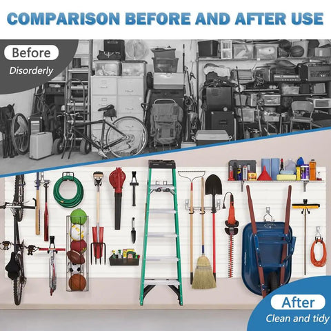 Durable PVC Slatwall Panel Set For Garage And Workshop, 6 Pieces, 6X24 Inch Slat Wall Boards For Storage, tools organized on wall