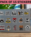Aircraft Mechanic Sticker Pack Dope 15 Pcs 3x3 Inch Waterproof Vinyl Decals displayed on a laptop cover