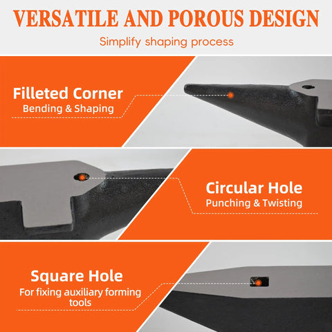 65 Pound Cast Steel Anvil With Multi Head Shape Round Horn Sharp Corner And Step For Bending, Shaping And Forging details