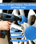 5 Piece Car Buffing Sponge Pads Kit For Drill Attachment used to polish a car wheel with foam pad.
