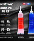 Fishing Reel Oil and Grease Kit Two Piece for Spinning and Baitcasting Reels with liquid oil and solid grease tubes