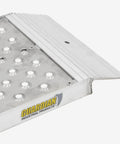Aluminum Dual Runner Shed Ramp With Punch Plate Surface 36 By 12 Inches 1500 Lb Capacity Beefy Traction in close-up view