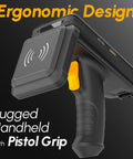 Rugged Android Barcode Scanner With UHF RFID Reader And Zebra SE4710 Engine featuring ergonomic pistol grip design