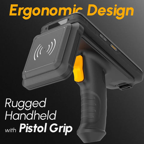 Rugged Android Barcode Scanner With UHF RFID Reader And Zebra SE4710 Engine featuring ergonomic pistol grip design