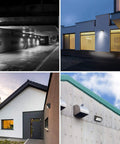 High Output LED Wall Pack Light 120W 15600LM 5000K Dusk to Dawn Photocell illuminating various outdoor areas