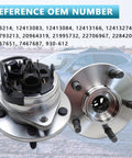 Front Wheel Hub Bearing Assembly For 5 Lug Vehicles Compatible With Malibu 2004 2012 Cobalt 2008 2010 HHR 2008 2010 G6 2005 2010 Saturn Aura 2007 2009 With ABS Replacement 513214 showing close-up view with OEM numbers in background