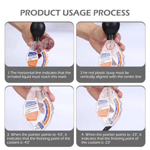 Universal Dial Antifreeze Tester For Car Coolant Hydrometer with usage instructions for checking freezing points.