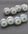Pack Of Eight Vibrant Mandala Ceramic Cupboard Knobs 40mm Drawer Pulls With Washers in a stylish assortment of designs.