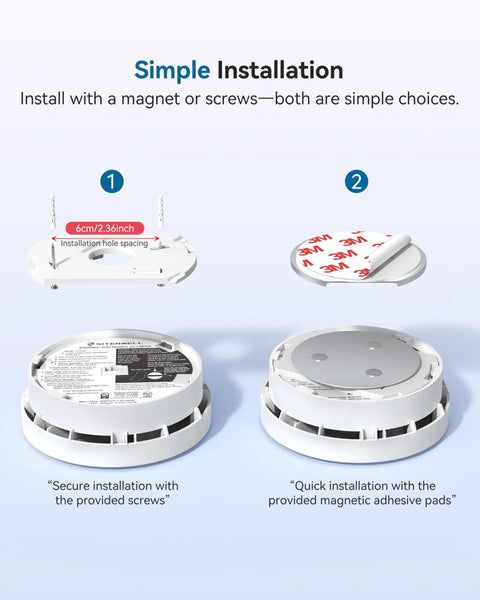Must Have 10 Year Battery Smoke Alarm With Photoelectric Sensor For Home And Bedroom UL217 Listed Fire Safety Alarm With Low Battery And Fault Warning GS525A 6 Pack simple installation with screws or magnetic adhesive pads