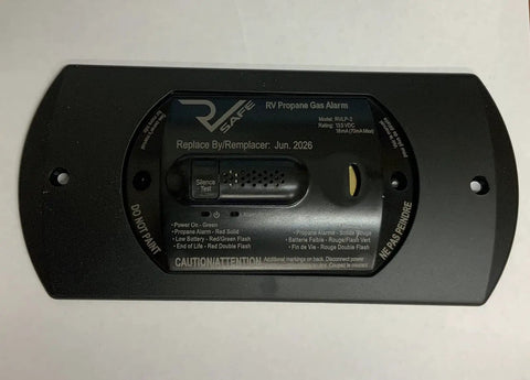2-Wire Propane Gas Alarm For RVs Surface Mount Black Finish UL 1484/2034 Listed 5-Year Life, rectangular design