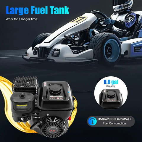 Beefy 7.5HP 212cc Gas Engine 4 Stroke OHV Industrial Replacement Motor air cooled on go-kart with fuel capacity details