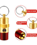 Brass air compressor pressure relief valve, 1/4'' NPT, red threaded end with mounting ring